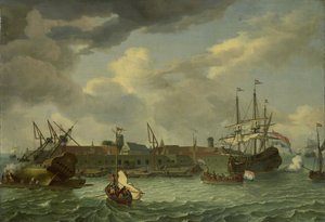 A Ilha de Onrust perto de Batavia (Jacarta) de Abraham Storck (manner of)