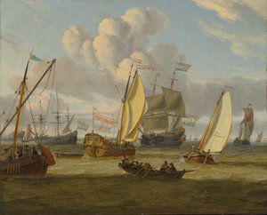 Holandês: Vários navios numa brisa fresca Navegação num estuário de Abraham Storck