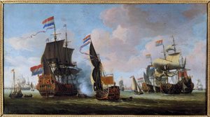 Marine: cena de batalha naval Pintura de Abraham Storck (1635-1710) Angers do século XVII, Museu de Belas Artes