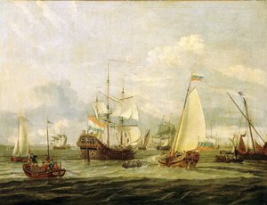 Pedro o Grande (1672-1725), czar da Rússia, inspeccionando um barco em Amesterdão (Holanda). Óleo sobre tela de Abraham Storck (1635-1710). de Abraham Storck
