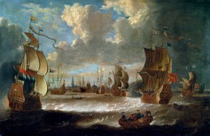 Navios em uma lagoa, século XVII ou início do século XVIII de Abraham Storck