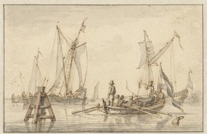 Mar do Pacífico com alguns barcos de Abraham Storck
