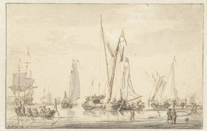 Vista da praia com navios ancorados de Abraham Storck