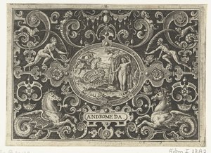 Cartouche: Perseu liberta Andrômeda ANDROMEDA (título no objeto) de Abraham de Bruyn