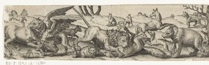 Luta de animais numa paisagem. de Abraham de Bruyn
