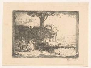 Paisagem com três figuras de Abraham de Miranda (signed by artist)