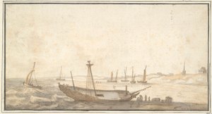 Praia com Navios perto de Scheveningen de Abraham de Verwer