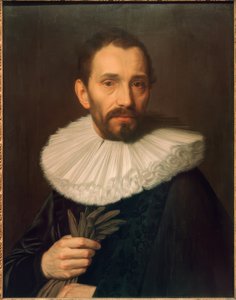 Retrato de um homem com luvas, ligeiramente para a esquerda