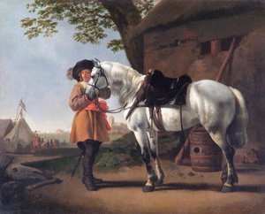 Um Cavaleiro com um Cavalo Cinzento (óleo sobre tela)