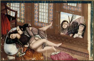 Amantes abraçados, segunda metade do século XIX (guache sobre papel) (ver também 2629159-60) de Abu