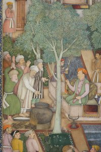 Detalhe do imperador Jahangir com homens santos em um jardim, c.1615 (wc opaco e ouro sobre papel)