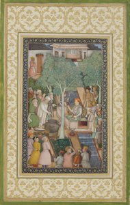 Imperador Jahangir com os homens santos em um jardim, c.1615 (wc opaco e ouro no papel)