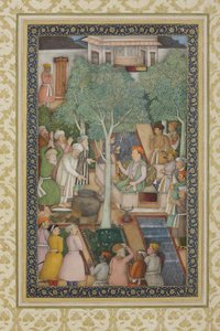 Imperador Jahangir com os homens santos em um jardim, c.1615 (wc opaco e ouro no papel)