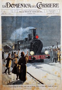 Chegada do novo século, pessoas acolhidas no novo século com alegria, ilustração de Achille Beltrame (1871-1945), de La Domenica del Corriere, 6 de janeiro