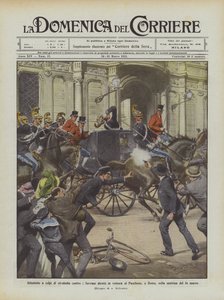 Atacados por revoltas contra os soberanos dirigidos de carro ao Panteão, em Roma, na manhã de 14 de março de Achille Beltrame