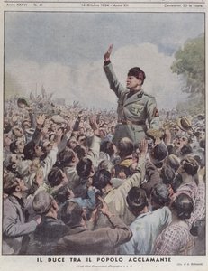 Benito Mussolini (1883-1945) aclamado pelo povo, de &39;La Domenica del Corriere&39;, 14 de outubro de 1934