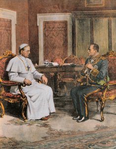 Benito Mussolini no encontro com o Papa Pio XI em 11 de fevereiro de Achille Beltrame