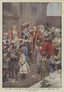 Filhos de soldados britânicos e marinheiros agora em guerra, recebidos pelo Lord Mayor de Londres para