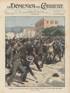 Carabinieri que salvam os anarquistas da raiva popular em Rapallo por um comício proibido pelas autoridades