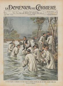 Cerimônia original, o batismo em um rio inglês de vários convertidos à seita