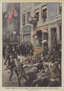 Tocado e indignado com o fim do Lusitania, o povo de Londres ataca e arrasa as propriedades dos alemães