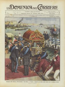 Entrega da bandeira ao cruzador San Marco em Veneza, transporte do capô para a bissona