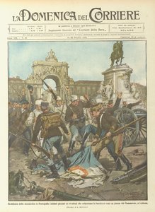 Decadência da monarquia em Portugal, os soldados passaram para os rebeldes que pisam a bandeira