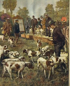 Exposição canina e provas de campo de cães de caça em San Siro (Milão), por Achille Beltrame (1871-1945), de La Domenica del Corriere, 2 de julho de 1899 de Achille Beltrame