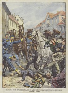 Fuga dramática de cavalos DUno esquadrão de dragões nas ruas dos bairros populares de Metz (Lorena)