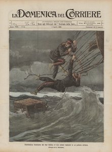 Cruzamento dramático do Mar Báltico por dois soldados alemães em um balão militar de Achille Beltrame