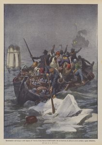 Resgate dramático no barco da duna lagoa de Veneza, ativando-lhes uma laje