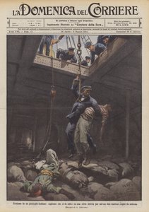 Heroísmo em um navio a vapor italiano, um capitão que cai em um porão infectado para salvar dois