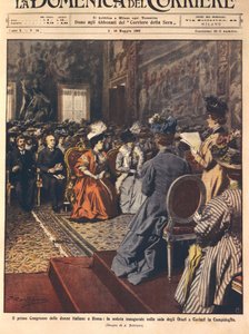 Primeiro congresso italiano feminino no Capitólio, Roma, ilustração de Achille Beltrame de La Domenica del Corriere, 3 de maio de Achille Beltrame