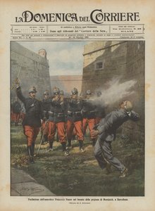 Tiro do anarquista Francesco Ferrer no fosso da prisão de Montjuich, em Barcelona