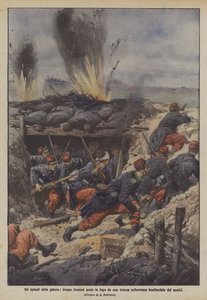 Os episódios da guerra, tropas francesas que fogem de uma trincheira do Softerranean bombardeada por inimigos