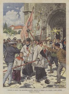 As desordens na Espanha, uma procissão religiosa atacada por liberais e carlistas em Gijon (Astúrias)