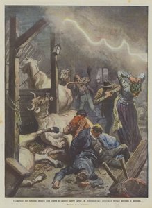 Os caprichos do raio dentro de um celeiro em CastellAlfero (província de Alessandria), terras e dói