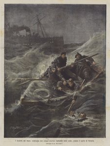 Os dramas do mar, com cinco marinheiros engolidos pelas ondas, perto do porto de Veneza