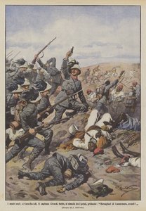 Nossos heróis, em Kars-Bu-Adi, o capitão Civardi, feridos, correm entre os primeiros, gritando