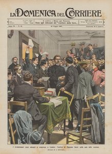 Os revolucionários russos se reuniram em um congresso em Londres, a chegada de Massimo Gorki na sala de reuniões