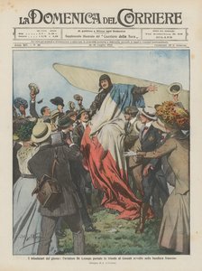 Os triunfalizadores do dia, o pano De Lesseps trouxe em triunfo para o Canadá envolto na bandeira francesa