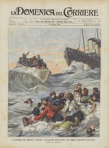 O naufrágio do navio Ckallam, os botes salva-vidas de mulheres e crianças tragadas pelas ondas de Achille Beltrame