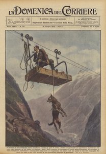 O bonde de um teleférico ia a jusante no transporte de Avise (Aosta)