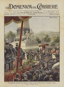 O quinquagésimo aniversário da expedição à Criméia, o desfile de veteranos em frente ao monumento, em Turim