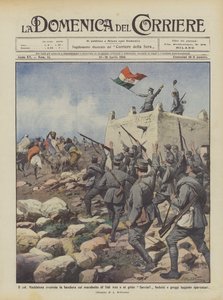 A Maddalena acenando a bandeira no marabout de Sidi Aziz e o grito de Savoy! de Achille Beltrame