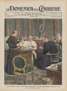 O conflito religioso na França, o Papa assistido pelo cartão, Merry del Val recebe mons