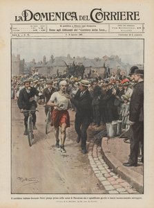 O piloto italiano Dorando Pietri é o primeiro na Maratona, mas é desclassificado porque