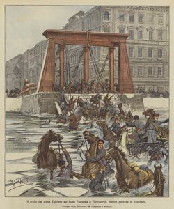 O colapso da ponte egípcia sobre o rio Fontanka em Petersburgo, enquanto a cavalaria passava