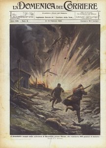 A explosão formidável da revista de pó Basovizza, perto de Trieste, que continha 900 quintais de balistite