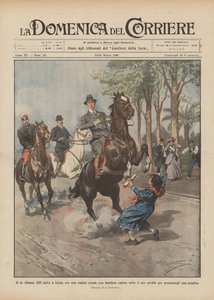 Rei Alfonso XIII salva Ceuta, com um movimento rápido, uma garotinha caída debaixo do cavalo dele
